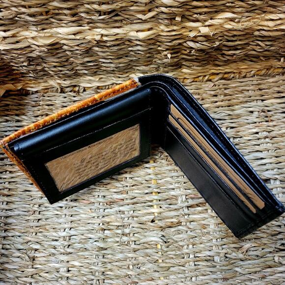 Texas concho mens Wallet Western Short Bifold Ostrich pattern black faux leather - Picture 7 of 13